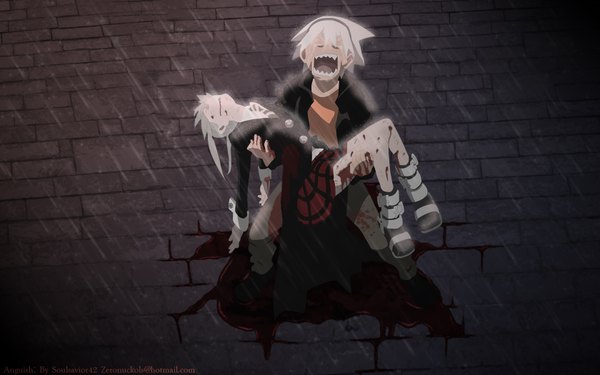 Anime picture 1680x1050 with soul eater studio bones maka albarn soul eater evans wide image spiked hair blood tagme