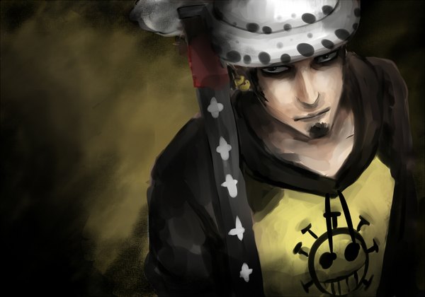 Anime picture 2000x1400 with one piece toei animation trafalgar law single looking at viewer highres short hair boy earrings cap beard