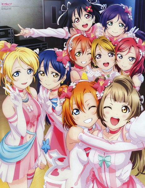 Anime picture 1600x2076 with love live! school idol project sunrise (studio) love live! nishikino maki yazawa nico toujou nozomi minami kotori ayase eli sonoda umi kousaka honoka hoshizora rin koizumi hanayo murota yuuhei long hair tall image blush fringe short hair open mouth blue eyes