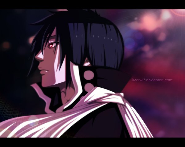Anime picture 1001x799 with fairy tail zeref eroishi single short hair black hair red eyes sky cloud (clouds) profile coloring light boy cloak