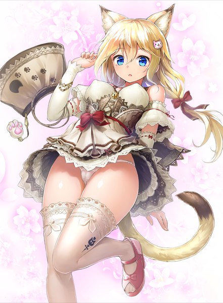 Anime picture 2664x3624 with original solru (tyappygain) single long hair tall image looking at viewer blush fringe highres breasts open mouth blue eyes light erotic blonde hair hair between eyes animal ears tail animal tail :o cameltoe