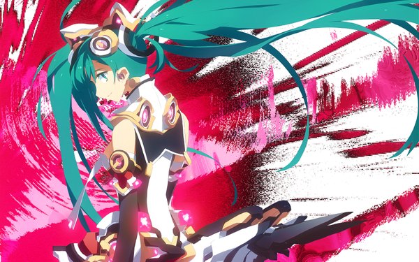 Anime picture 1920x1200 with vocaloid hatsune miku highres wide image green eyes green hair girl