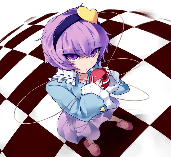 Anime picture 2893x2660 with touhou komeiji satori kiyoichi (artist) single highres short hair purple eyes absurdres purple hair checkered floor eyes girl