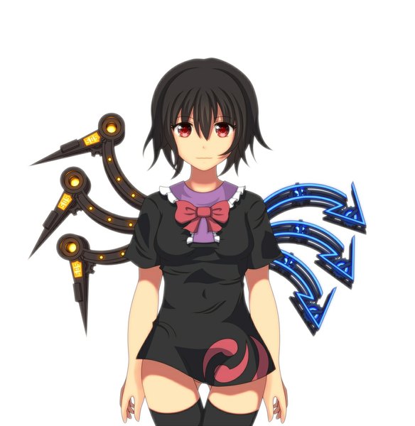 Anime picture 1000x1028 with touhou houjuu nue kinakomoti (artist) single tall image looking at viewer short hair black hair simple background red eyes white background mechanical wings girl dress