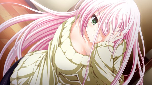 Anime picture 1280x720 with ren'ai kateikyoushi rurumi coordinate! (game) nonami honoka suzui narumi long hair wide image green eyes pink hair game cg tears girl