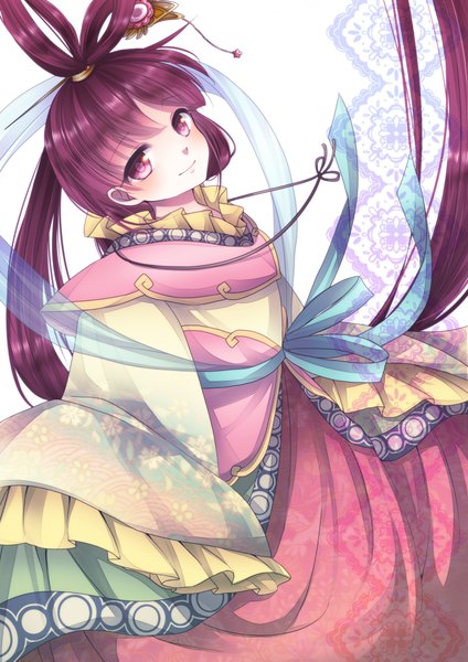 Anime picture 1500x2121 with magi the labyrinth of magic a-1 pictures ren kougyoku mayupon1114 single long hair tall image smile purple eyes purple hair girl dress hair ornament shawl