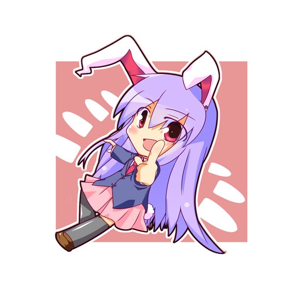 Anime picture 800x804 with touhou reisen udongein inaba nihonbato single long hair tall image blush fringe open mouth simple background hair between eyes red eyes white background animal ears purple hair full body pleated skirt bunny ears lens flare chibi