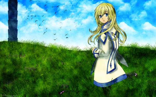 Anime picture 2560x1600 with tales of (series) tales of symphonia collet brunel highres wide image animal bird (birds)