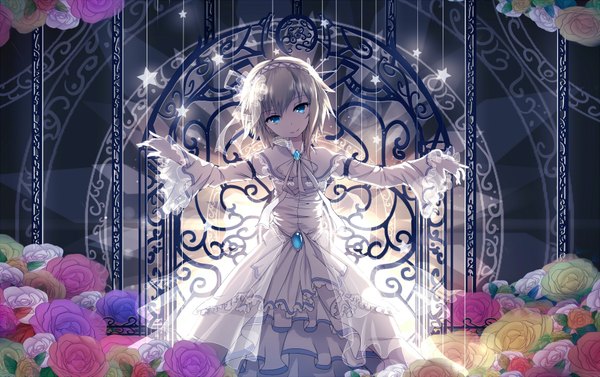 Anime picture 1800x1131 with touhou alice margatroid qys3 single looking at viewer highres short hair blue eyes blonde hair girl dress flower (flowers) star (stars)