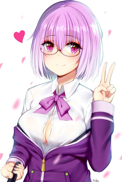 Anime picture 4713x7016 with gridman universe ssss.gridman studio trigger shinjou akane taitai single tall image looking at viewer blush fringe highres short hair breasts light erotic simple background smile hair between eyes large breasts white background purple eyes