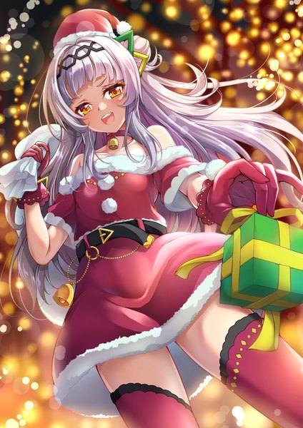 Anime-Bild 1459x2064 mit virtual youtuber hololive murasaki shion maine koruru single long hair tall image looking at viewer blush fringe breasts open mouth smile standing bare shoulders blunt bangs :d grey hair off shoulder from below