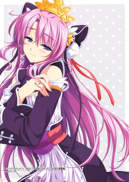Anime picture 4272x6029 with alpha (yukai na nakamatachi) single long hair tall image looking at viewer blush highres purple eyes pink hair absurdres scan girl dress hair ornament detached sleeves