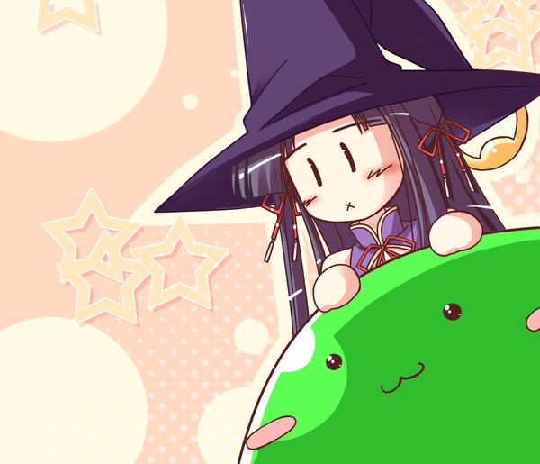 Anime picture 1398x1200 with happiness takamine koyuki ko~cha single long hair blush purple hair girl hat star (symbol) witch hat