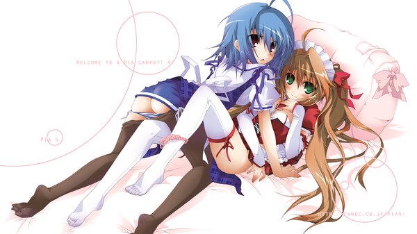 Anime picture 1920x1080 with pia carrot pia carrot 4 takigawa yuna kitagawa sora takigawa yuu highres light erotic brown hair wide image multiple girls brown eyes green eyes blue hair ass maid shoujo ai girl thighhighs underwear panties