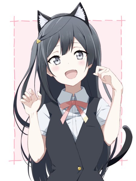 Anime picture 2250x3000 with love live! nijigasaki high school idol club sunrise (studio) love live! yuuki setsuna (love live!) dice gt single long hair tall image looking at viewer blush fringe highres open mouth black hair simple background smile hair between eyes animal ears payot upper body
