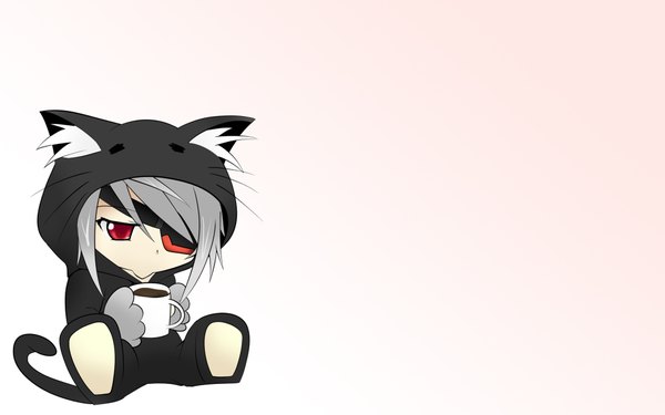 Anime picture 1920x1200 with infinite stratos 8bit laura bodewig long hair highres simple background red eyes wide image animal ears cat ears chibi girl eyepatch mug
