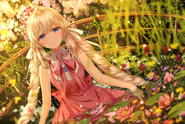 Anime picture 4000x2700 with fate (series) fate/grand order marie antoinette (fate/grand order) junpaku karen single long hair looking at viewer blush fringe highres blue eyes smile hair between eyes standing twintails bare shoulders payot absurdres silver hair outdoors