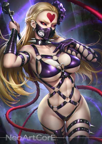 Anime picture 800x1132 with one-punch man madhouse kaijin hime do-s nudtawut thongmai single long hair tall image looking at viewer breasts light erotic blonde hair red eyes large breasts standing signed braid (braids) realistic piercing underboob groin