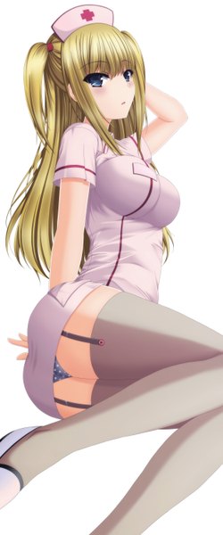 Anime picture 2500x6000 with death note madhouse amane misa toyokawa itsuki (p mayuhime) single long hair tall image looking at viewer blush fringe highres breasts blue eyes light erotic blonde hair large breasts nurse girl thighhighs uniform