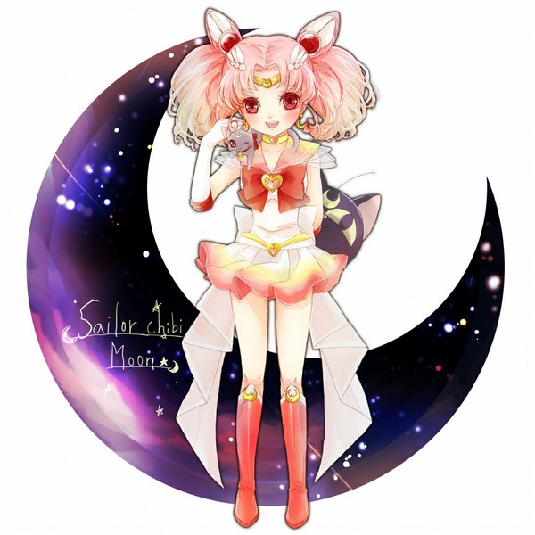 Anime picture 1000x1000 with bishoujo senshi sailor moon toei animation chibiusa sailor chibi moon luna p diana chibi usa yzkring single looking at viewer blush short hair open mouth twintails pink hair pink eyes character names short twintails crescent girl