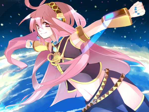 Anime picture 1024x768 with vocaloid megurine luka pink hair girl headphones