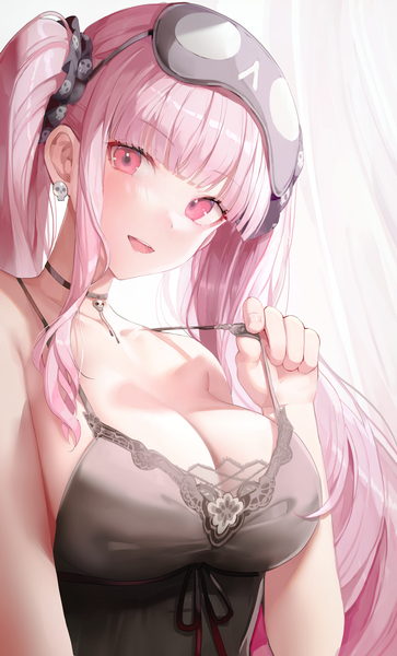 Anime picture 2721x4500 with virtual youtuber hololive hololive english mori calliope mori calliope (6th costume) misyune single long hair tall image looking at viewer blush fringe highres breasts open mouth light erotic smile large breasts twintails pink hair