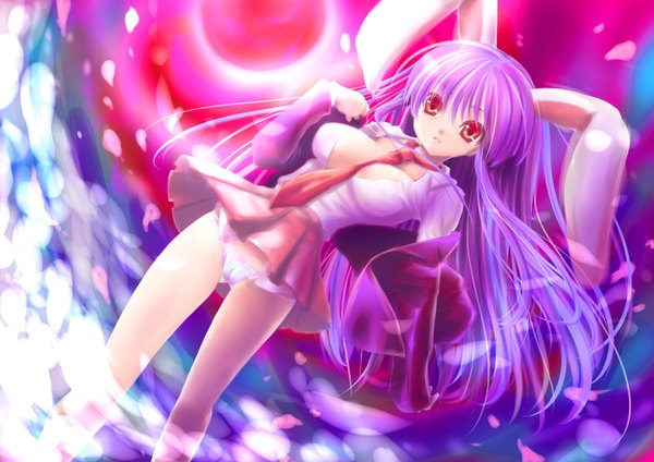 Anime picture 1414x1000 with touhou reisen udongein inaba alto seneka light erotic cleavage bunny ears bunny girl girl underwear panties