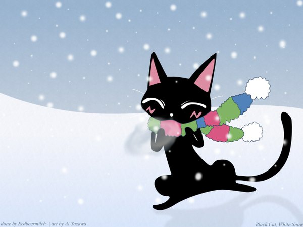 Anime picture 1280x960 with yazawa ai blush snowing winter snow scarf cat