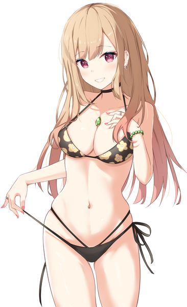 Anime picture 2146x3522 with sono bisque doll wa koi wo suru cloverworks kitagawa marin nyuu (pixiv12143565) single long hair tall image looking at viewer blush fringe highres breasts light erotic simple background blonde hair smile large breasts standing white background nail polish