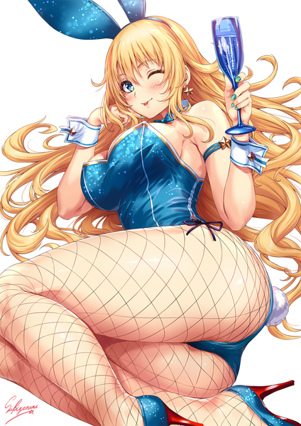 Anime picture 1000x1414 with kantai collection atago heavy cruiser sakiyamama single long hair tall image looking at viewer blush fringe breasts blue eyes light erotic blonde hair simple background smile hair between eyes large breasts white background holding signed