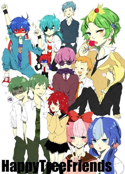 Anime picture 2512x3488 with happy tree friends flippy flaky splendid (htf) giggles nutty petunia handy the mole russell (htf) lumpy splendont tagme (artist) long hair tall image blush highres short hair open mouth blue eyes