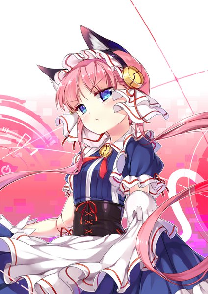 Anime-Bild 2000x2828 mit koukaku no pandora clarion kaede (yumesaki kaede) single long hair tall image looking at viewer blush highres blue eyes twintails animal ears pink hair tail animal tail cat ears from below maid cat girl cat tail