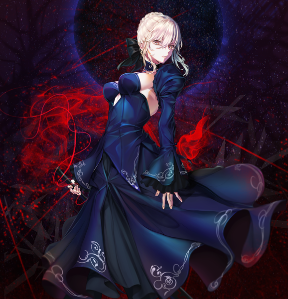 Anime picture 2893x3000 with fate (series) fate/grand order fate/stay night artoria pendragon (all) saber alter buri (retty9349) single tall image looking at viewer fringe highres short hair breasts light erotic blonde hair hair between eyes large breasts standing holding yellow eyes