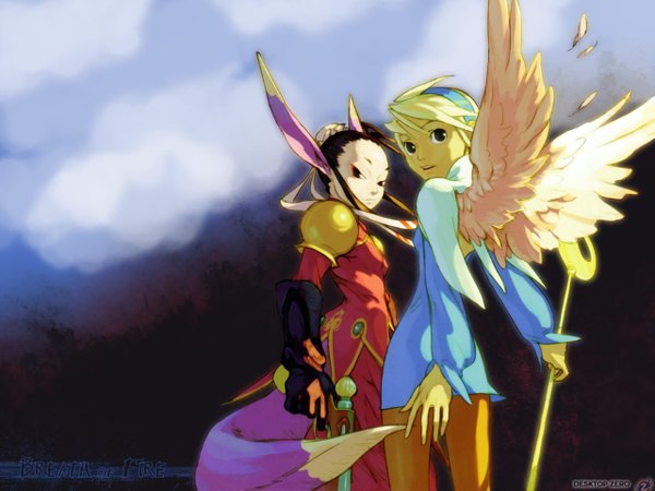Anime picture 1280x960 with breath of fire short hair tail pantyhose wings ursula breath of fire iv nina iv