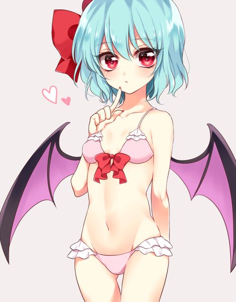 Anime picture 624x800 with touhou remilia scarlet kanon (ikamiso) single tall image looking at viewer blush fringe short hair breasts light erotic simple background hair between eyes red eyes standing cleavage nail polish aqua hair thigh gap groin