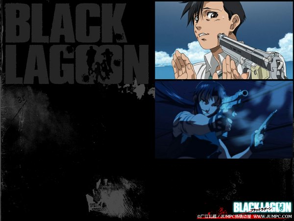 Anime picture 1024x768 with black lagoon madhouse revy (black lagoon) okajima rokuro gun