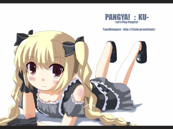 Anime picture 1024x768 with pangya kooh blush braid (braids) twin braids lolita fashion :3 goth-loli ribbon (ribbons)