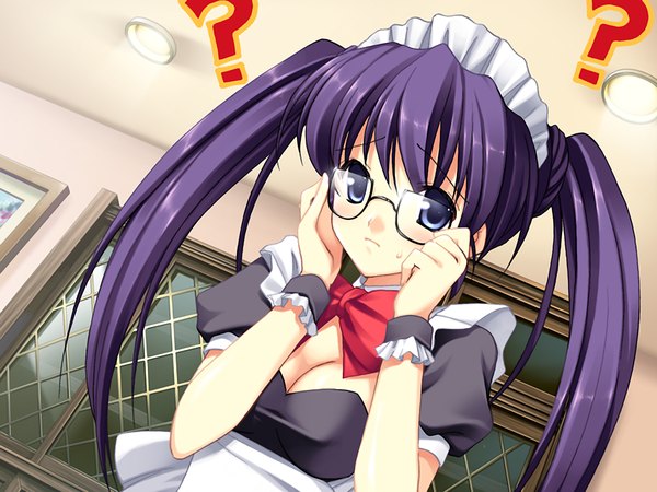 イラスト 1200x900 と ar (game) 青い目 game cg purple hair maid 女の子 眼鏡