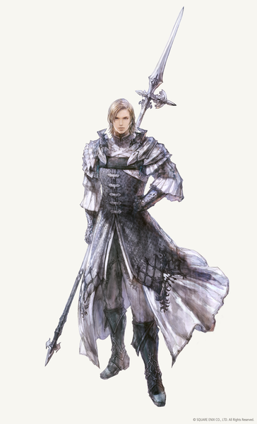 Anime picture 1212x2000 with final fantasy final fantasy xvi square enix dion lesage takahashi kazuya single tall image looking at viewer short hair simple background blonde hair smile standing white background yellow eyes full body official art hand on hip boy weapon