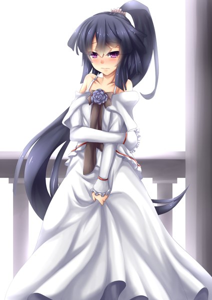 Anime picture 1250x1768 with log horizon akatsuki (log horizon) fi-san single tall image blush purple eyes purple hair ponytail very long hair girl dress white dress