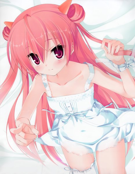 Anime picture 2304x2964 with hidan no aria kanzaki h aria kobuichi single long hair tall image blush highres red eyes pink hair very long hair horn (horns) official art loli girl sundress