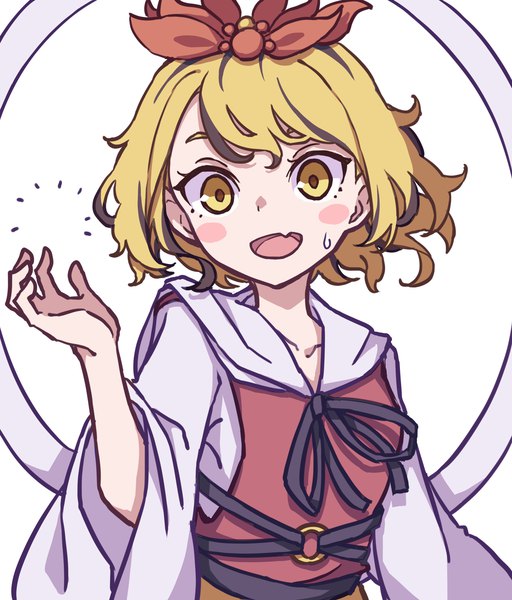 Anime picture 3062x3591 with touhou toramaru shou kame (kamepan44231) single tall image looking at viewer highres short hair open mouth blonde hair yellow eyes absurdres upper body :d sweatdrop blush stickers girl