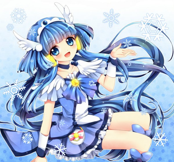 Аниме картинка 1000x933 с прикюа улыбающиеся прикюа toei animation аоки рейка cure beauty uzuki aki один (одна) длинные волосы румянец открытый рот голубые глаза синие волосы девушка платье бант тиара снежинка (снежинки)