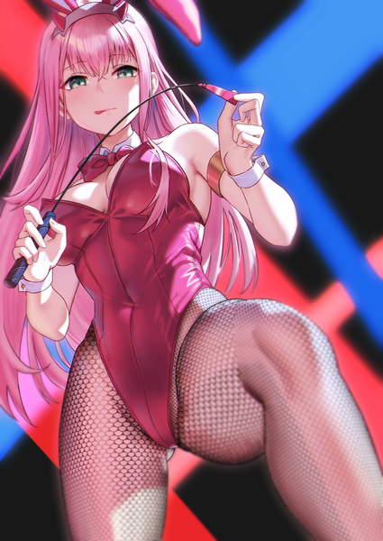 Anime picture 2150x3035 with darling in the franxx studio trigger zero two (darling in the franxx) solar (happymonk) single long hair tall image looking at viewer blush fringe highres breasts light erotic hair between eyes large breasts bare shoulders holding green eyes animal ears pink hair