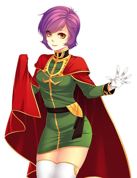 Anime picture 800x1035 with mobile suit gundam sunrise (studio) garma zabi itsmefool single tall image looking at viewer short hair simple background white background brown eyes purple hair genderswap girl thighhighs dress white thighhighs