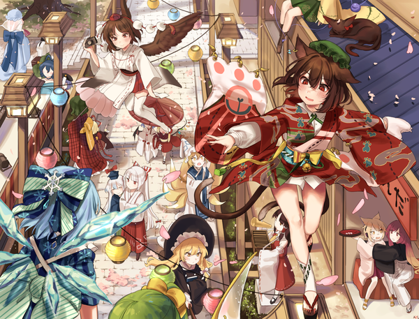 Anime picture 2828x2155 with touhou hakurei reimu flandre scarlet remilia scarlet kirisame marisa konpaku youmu saigyouji yuyuko shameimaru aya cirno komeiji koishi fujiwara no mokou kazami yuuka kaenbyou rin yakumo ran chen hijiri byakuren kamishirasawa keine daiyousei toyosatomimi no miko kaku seiga