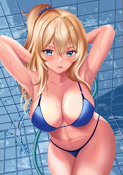Anime-Bild 3508x4961 mit genshin impact jean gunnhildr ronikx art single long hair tall image looking at viewer fringe highres breasts open mouth blue eyes light erotic blonde hair hair between eyes large breasts standing payot absurdres cleavage