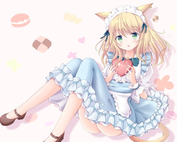 Anime picture 3500x2800 with final fantasy final fantasy xiv square enix miqo'te tengeiji single long hair looking at viewer blush fringe highres light erotic blonde hair hair between eyes green eyes animal ears absurdres tail animal tail cat ears