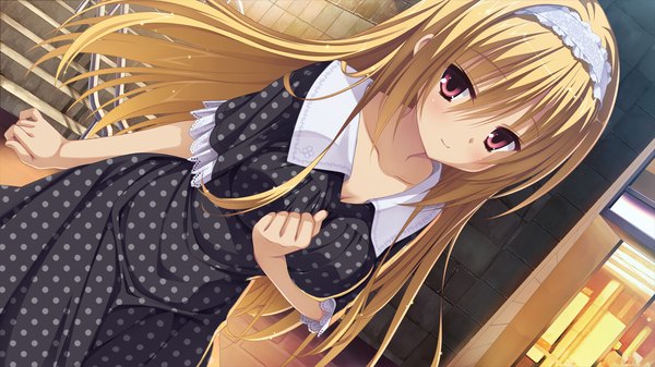 Anime picture 1280x720 with dracu-riot! yuzusoft nicola cepheus long hair blush blonde hair red eyes wide image game cg girl dress hairband