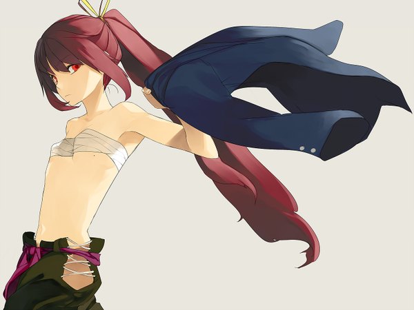 Anime picture 1400x1050 with original hama2224 light erotic red eyes ponytail red hair